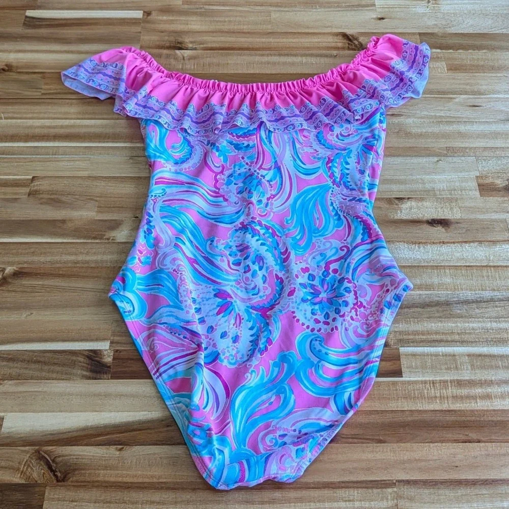 Lilly‎ Pulitzer Pink Paisley Off The Shoulder One Piece Swimsuit Size 8